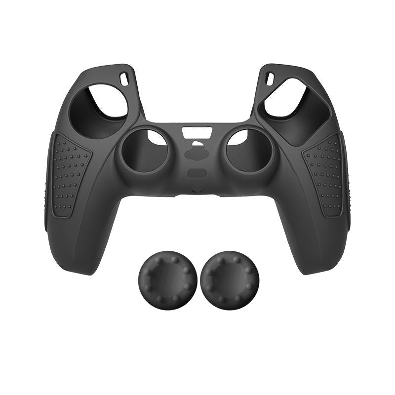 Black Silicone Protective Case for Ps5 Gamepad - Anti-skid Cover - White + 2 Hats