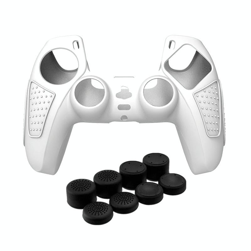 Black Silicone Protective Case for Ps5 Gamepad - Anti-skid Cover - White + 2 Hats