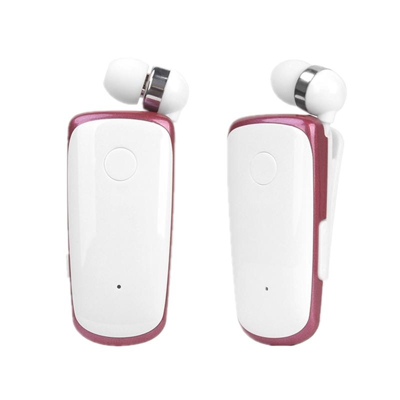 Wireless Bluetooth In-ear Earphone with Vibrating Alert and Hands-free Clip - Rose Red