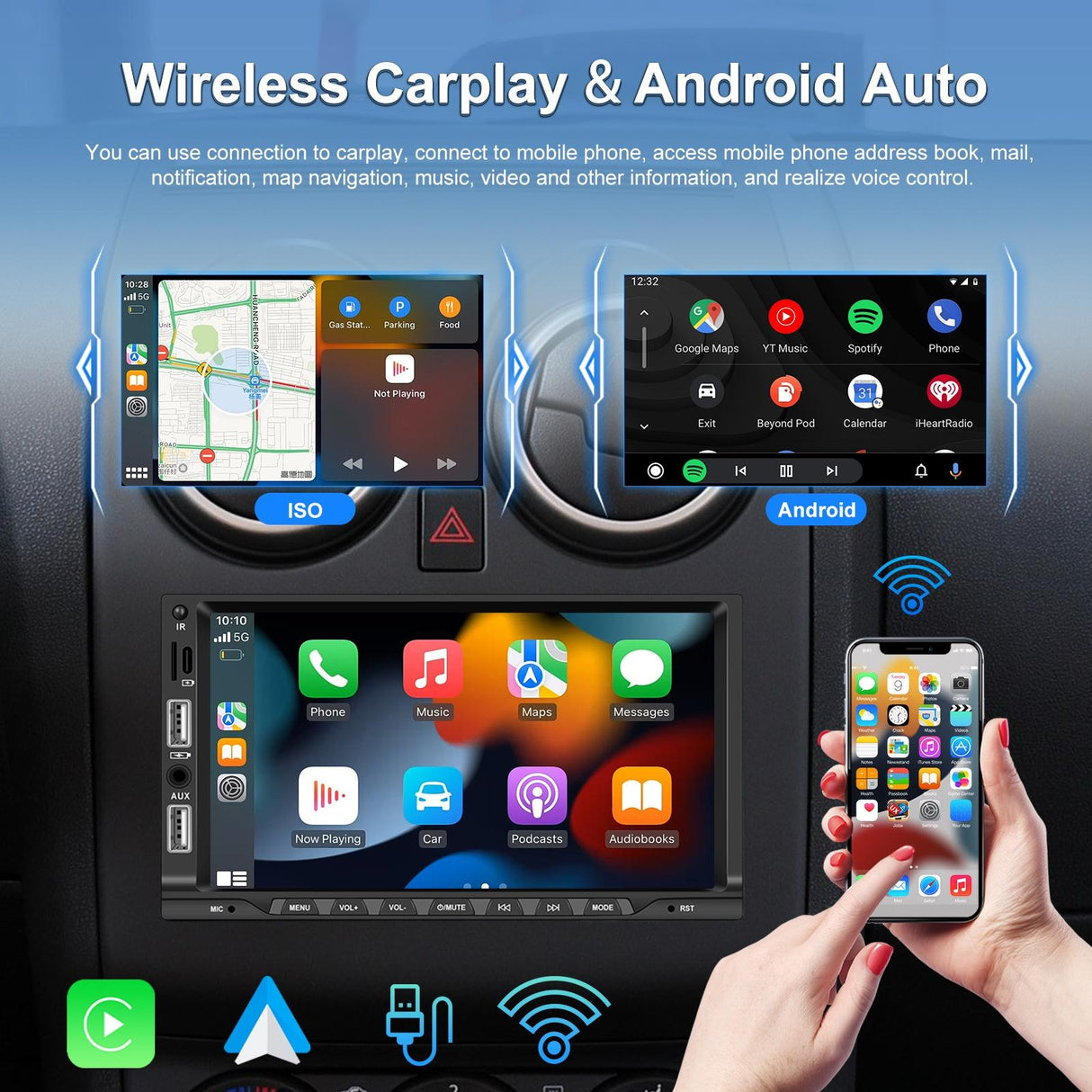 7 Inch Car Mp5 Player Carplay / Android Auto / Mirror Link / Bluetooth - Standard - With Ahd Camera