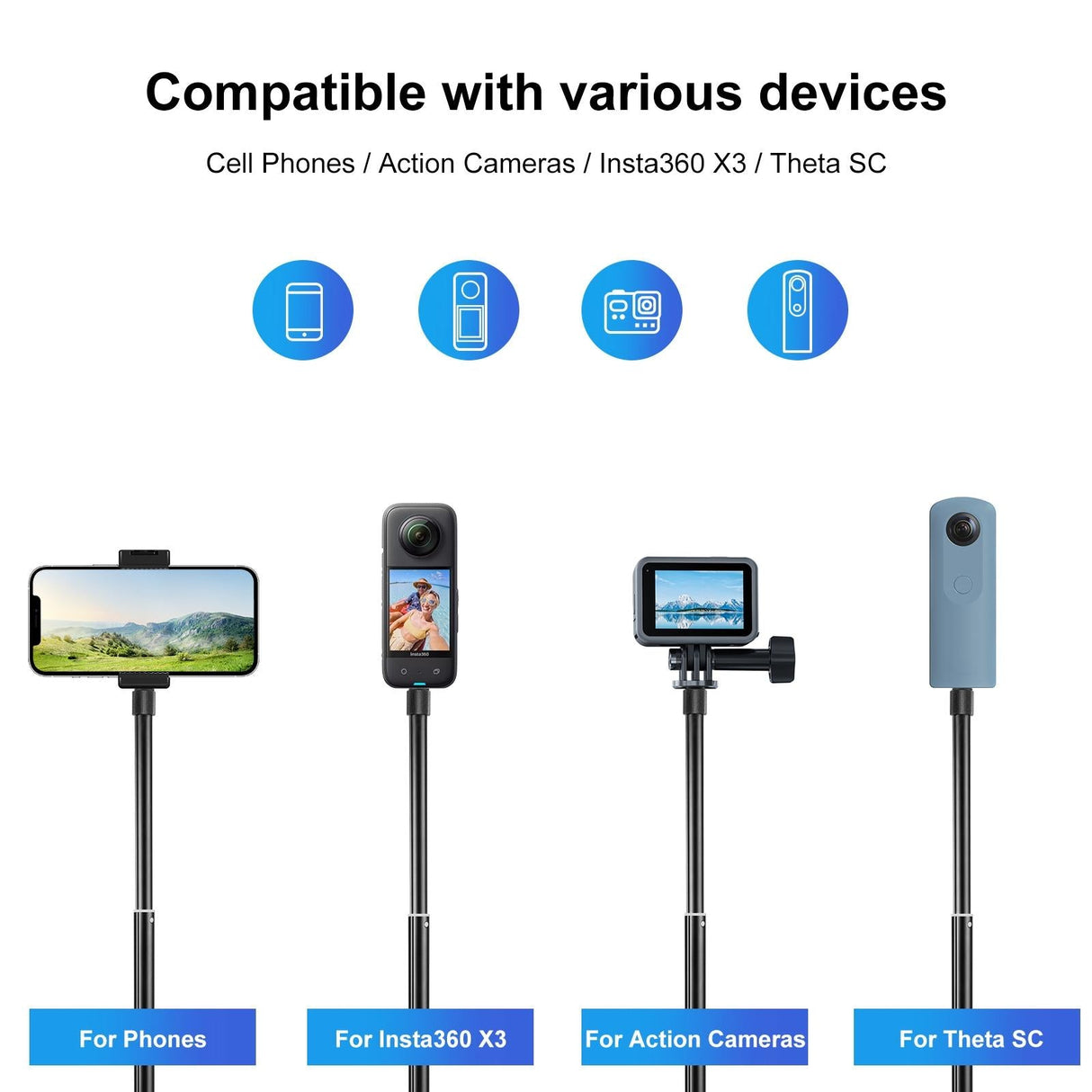 70cm Selfie Stick with Invisible Adapter for Insta360 one X2 / X3
