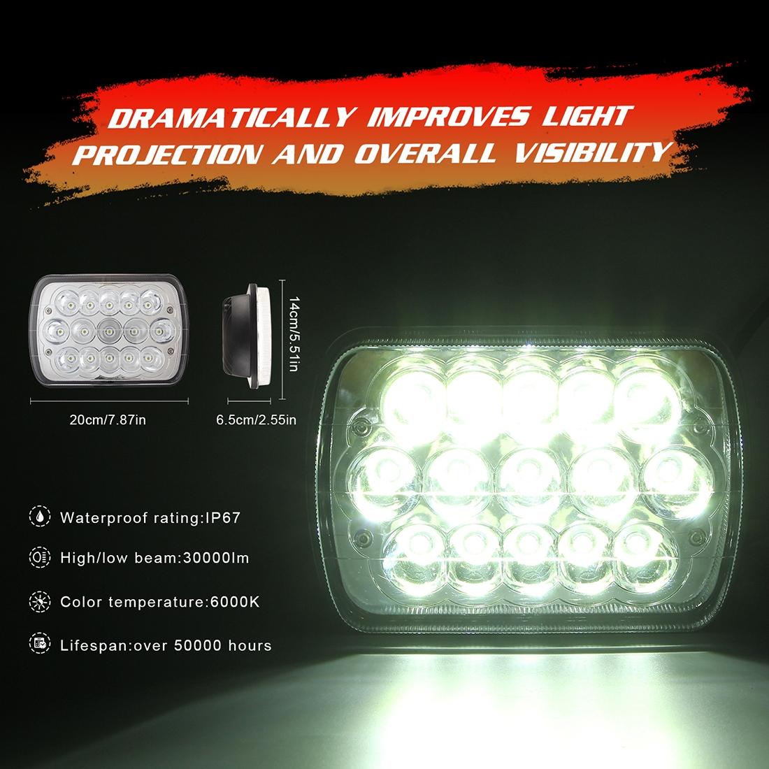 7 Inch 5X7 H4 15W Dc 9 - 30V 1500Lm Ip67 Car Truck Off - Road Vehicle Led Work Lights / Headlight With 15Leds Lamps
