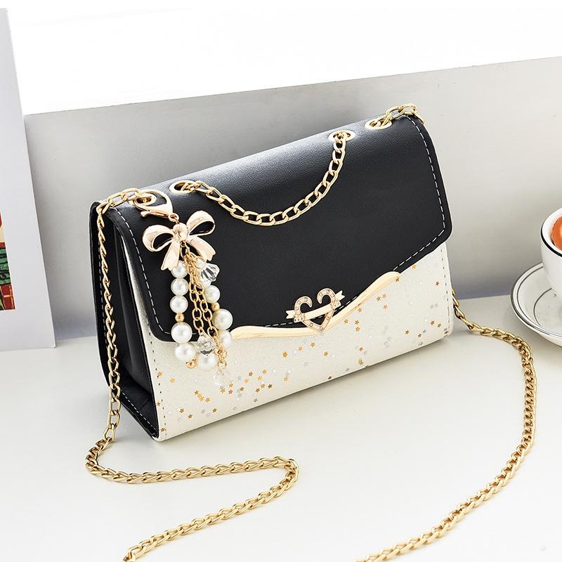 Sequined Messenger Shoulder Bag For Women Beige - Beige With Pendant