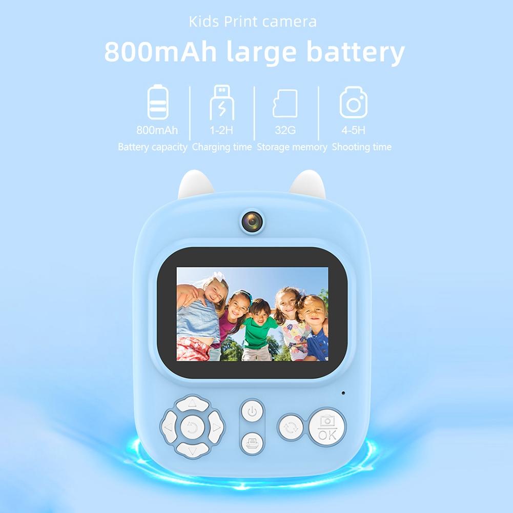 32g Instant Camera with 2.4 Display & Card Reader for Kids - 1200w Blue - 32G + Card Reader Blue
