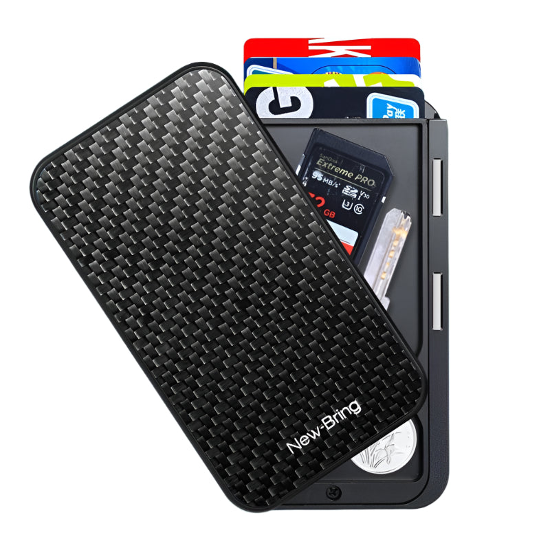 Rfid Blocking Metal Card Holder Automatic Shift Business Card Case Carbon Fiber
