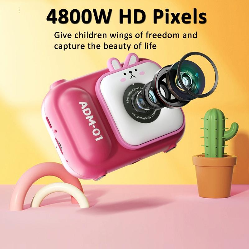 48Mp Dual Lens Kids Digital Camera With 2.4 Ips Screen And 32Gb Tf Card - Blue Fox - With 64G Tf Card Pink Bunny
