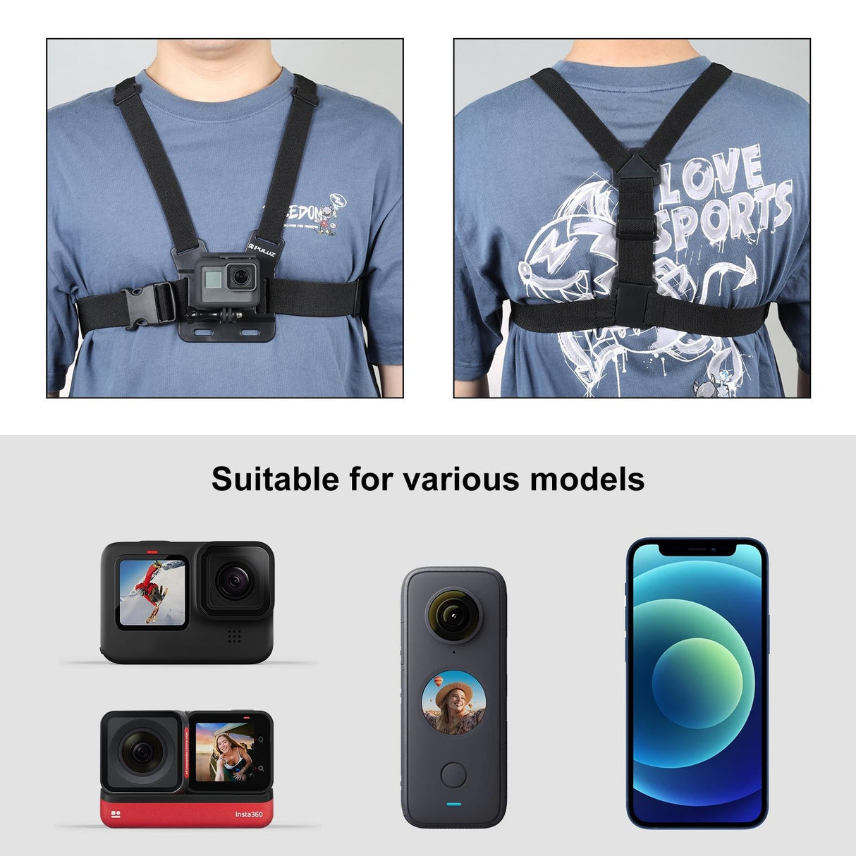 Adjustable Body Mount Belt with Phone Clamp and j Hook Mount