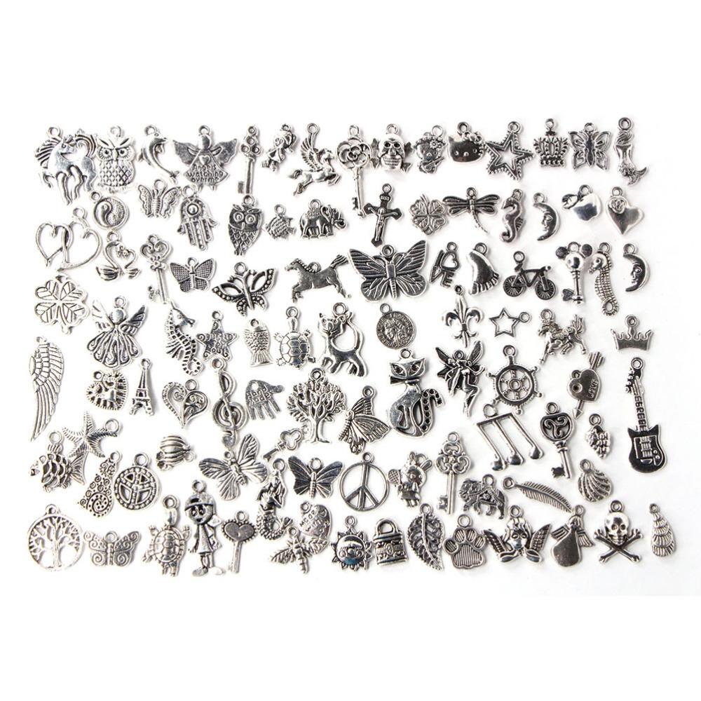 100Pcs Mixed Antique European Bracelet Charms Diy Fashion Jewelry