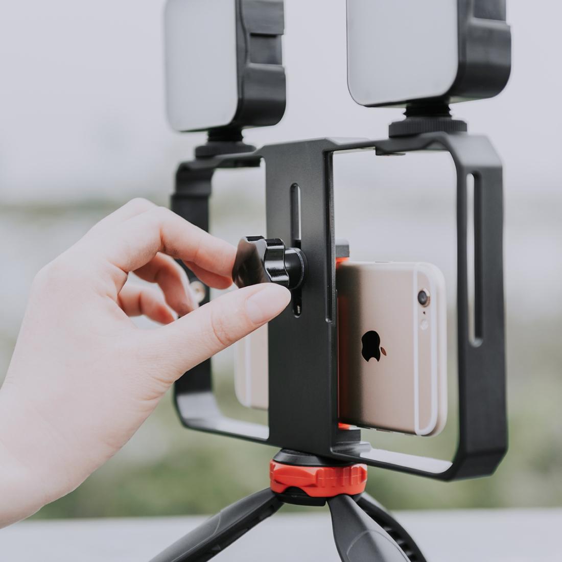 Vlogging Live Broadcast Led Selfie Light Video Rig With Smartphone Handle And Tripod