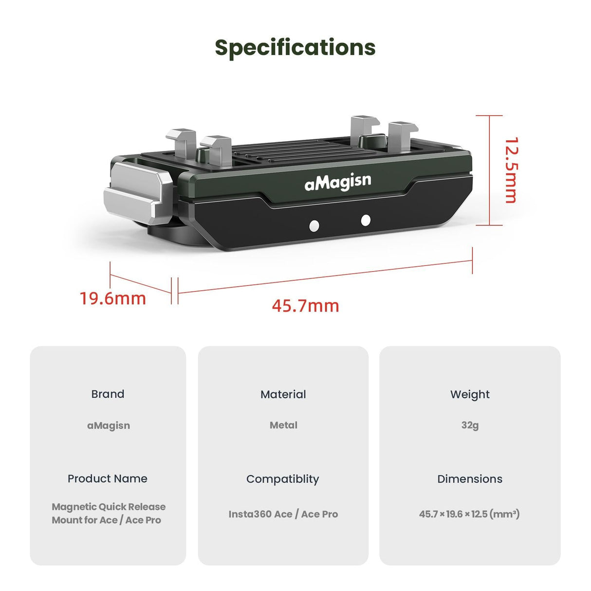Amagisn Magnetic Quick Release for Insta360 Ace Pro Sports Camera