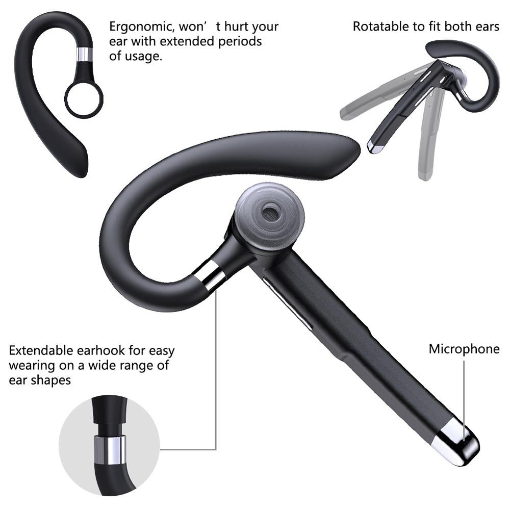 Wireless Bluetooth Earphone with Rotatable Earhook - Noise Cancelling