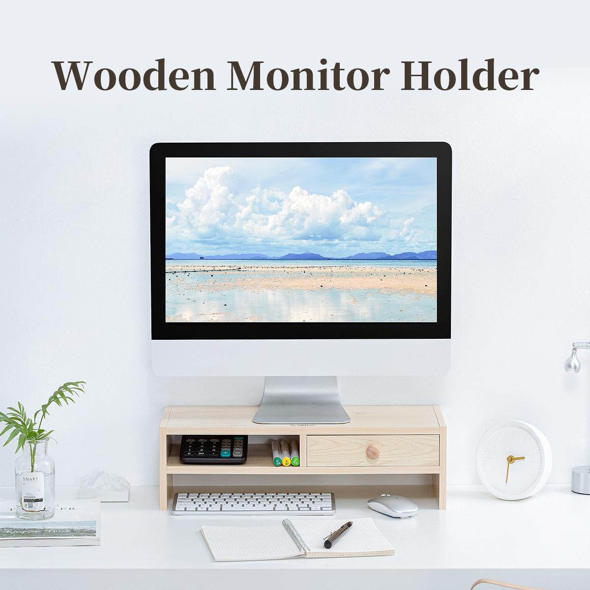 Wood Grain 2-tier Monitor Stand with Partition