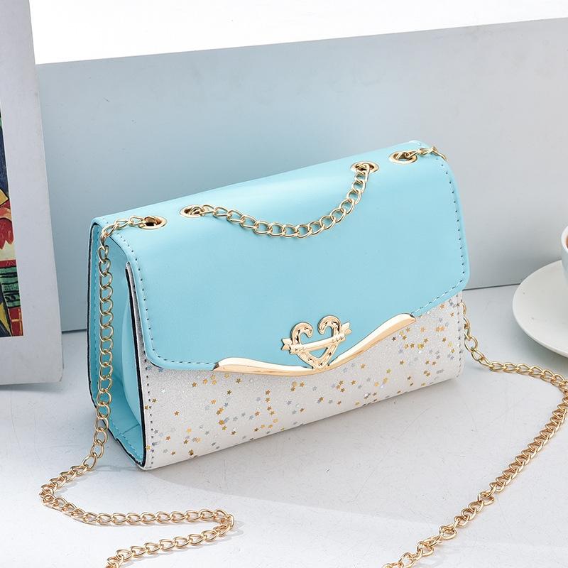 Sequined Messenger Shoulder Bag For Women Beige - Black With Pendant