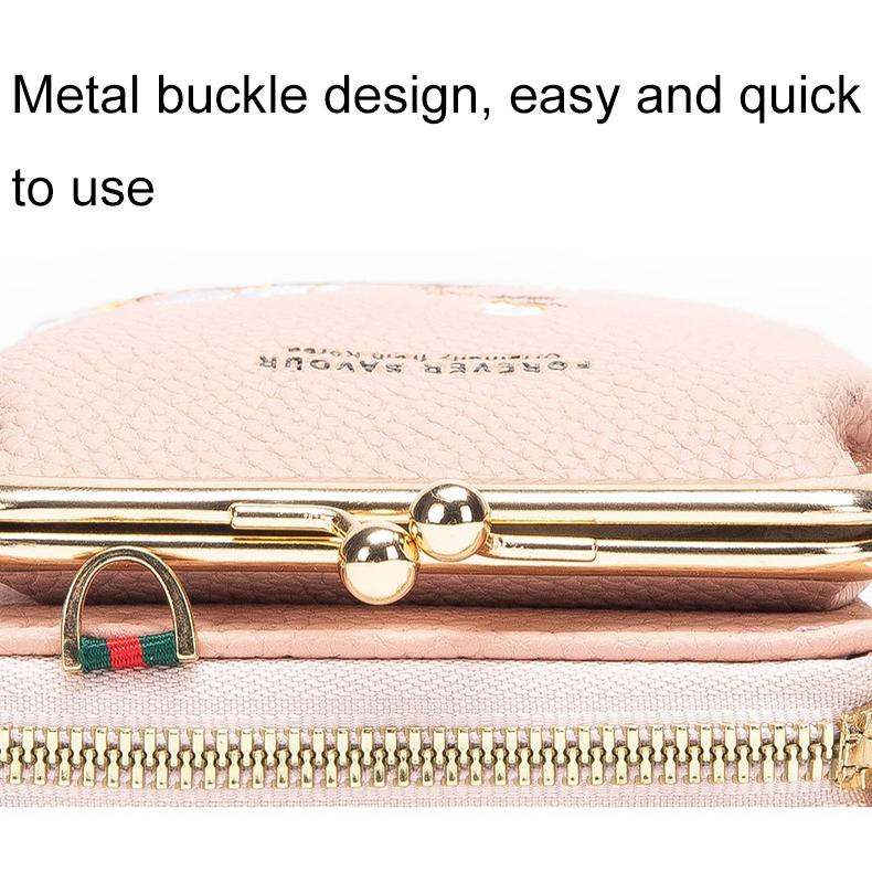 Black Embroidered Single Shoulder Phone Bag Wallet - Pink