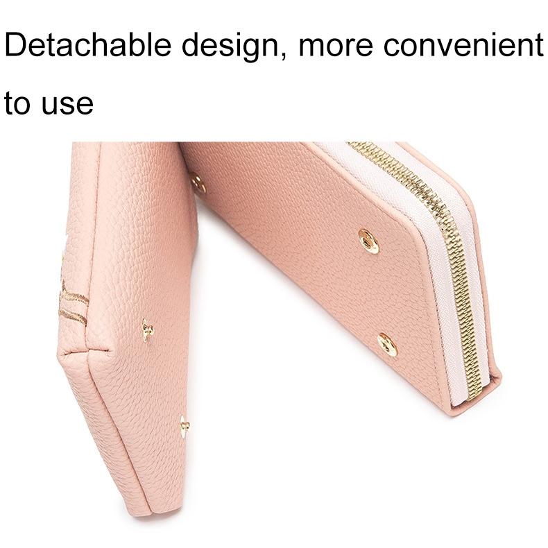 Black Embroidered Single Shoulder Phone Bag Wallet - Pink