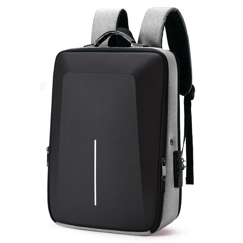 Anti-theft Hard Shell Backpack for Men with Alloy Frame - Gray