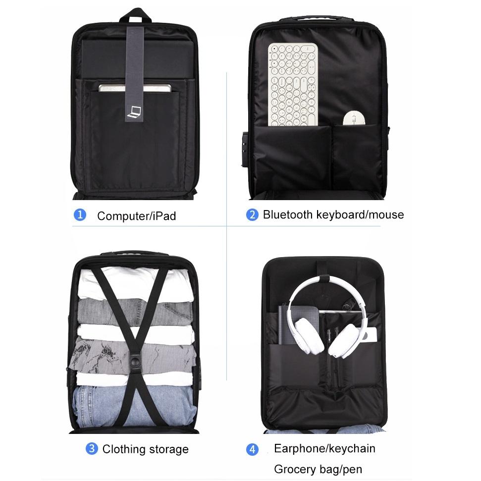 Anti-theft Hard Shell Backpack for Men with Alloy Frame - Gray