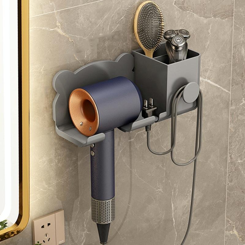 Wall Mounted Holder For Dyson Hair Dryer Bathroom Storage Rack Simple Black - Upgrade Gray