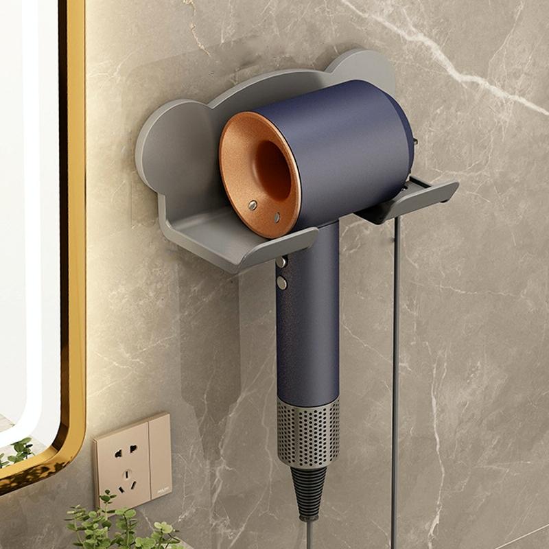 Wall Mounted Holder For Dyson Hair Dryer Bathroom Storage Rack Simple Black - Upgrade Gray