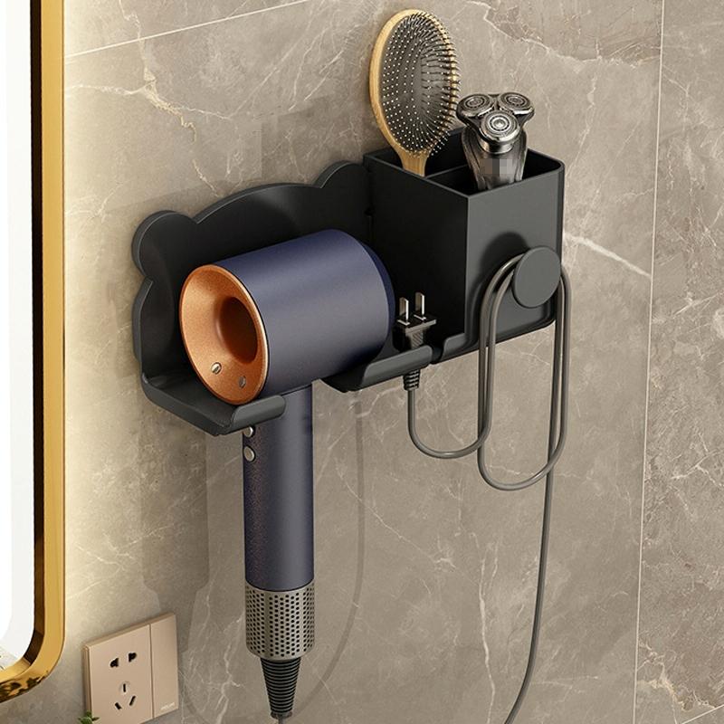 Wall Mounted Holder For Dyson Hair Dryer Bathroom Storage Rack Simple Black - Upgrade Gray