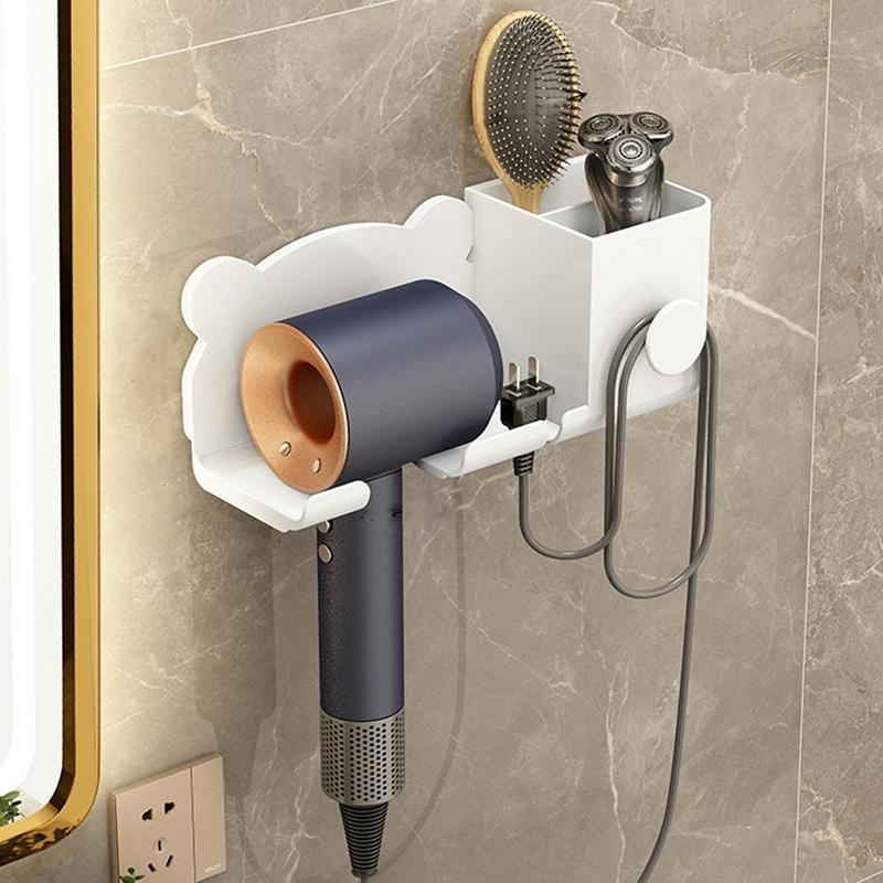 Wall Mounted Holder For Dyson Hair Dryer Bathroom Storage Rack Simple Black - Upgrade Gray