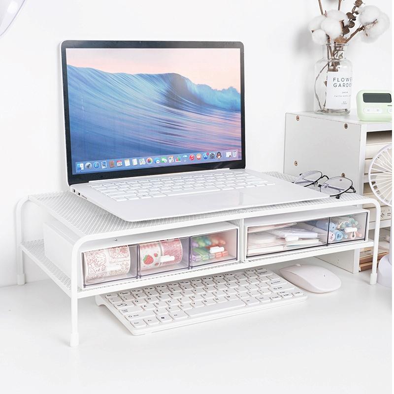 Desk Organizer Bracket for Elevated Computer Monitor - Wrought Iron - Deepen Dual Layer Split