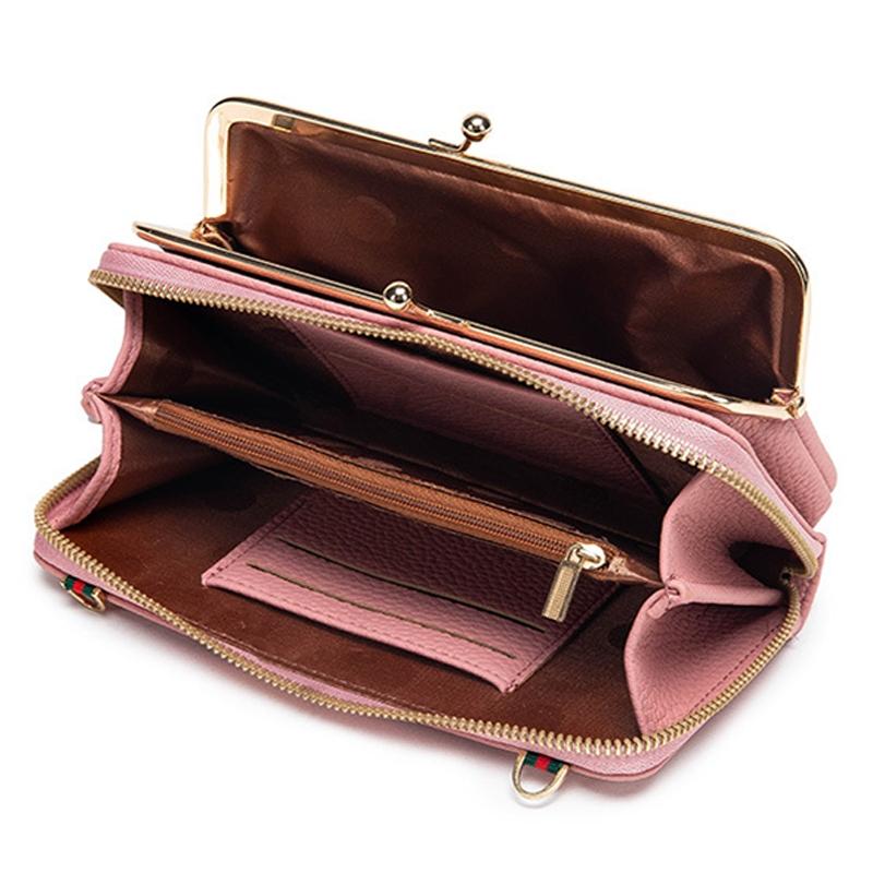 Black Embroidered Crossbody Wallet With Large Capacity - Dark Pink