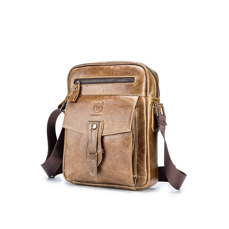 Cowhide Messenger Bag Large Capacity Briefcase Dark Brown