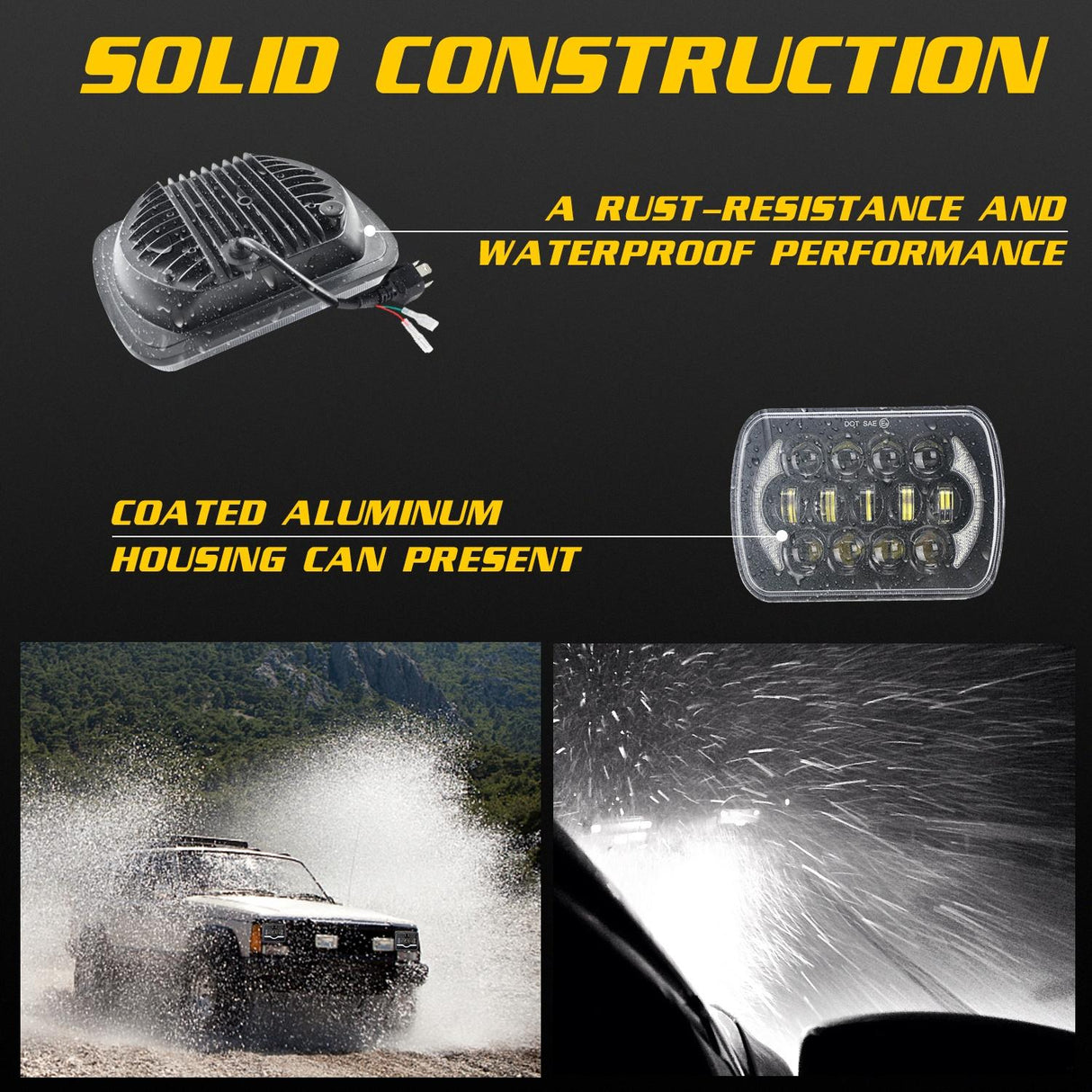 7 Inch 5X7 / 7X6 H4 Dc 9V - 30V 30000Lm 300W 8Leds Car Square Shape Led Headlight Lamps For Jeep Wrangler