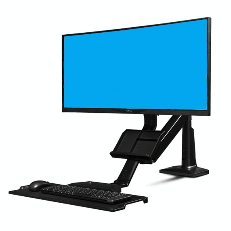 Ergonomic 19-27 Inch Monitor Holder with Foldable Keyboard Tray Full Motion Sit-stand Workstation