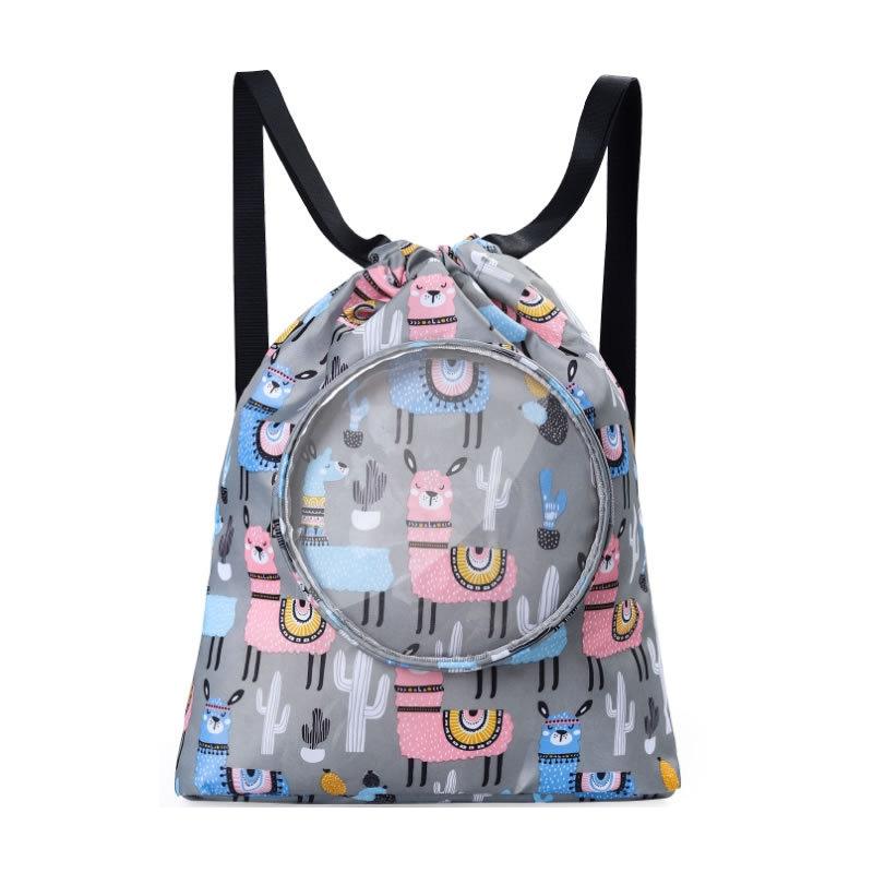 Blue Waterproof Drawstring Beach Bag L Size For Kids Wet & Dry Separation Shoulder Strap - Tibetan S
