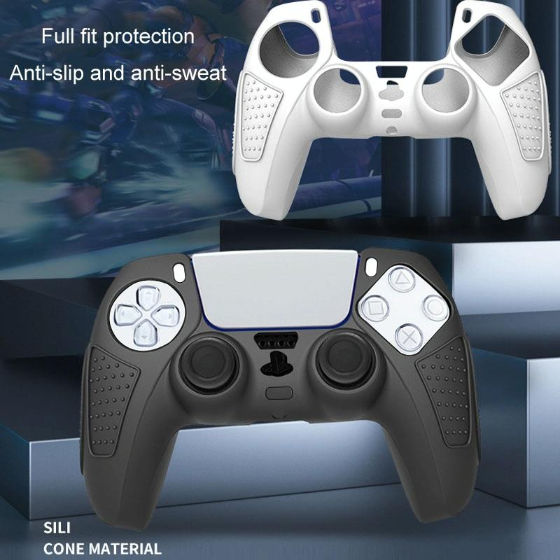Black Silicone Protective Case for Ps5 Gamepad - Anti-skid Cover - White + 8 Hats