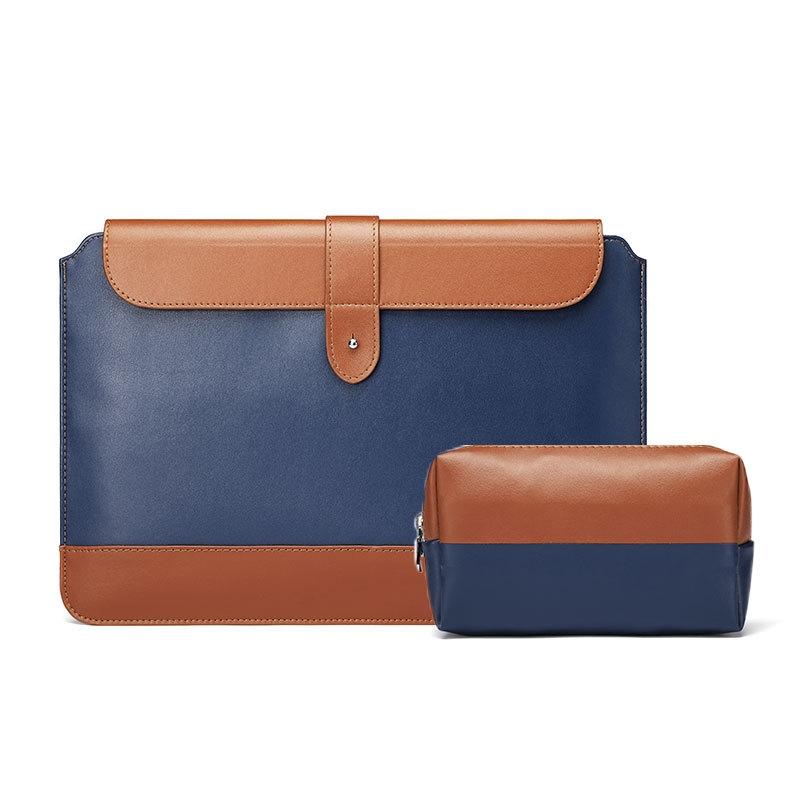 13-14 Inch Horizontal Microfiber Notebook Liner & Power Bag - Blue & Brown
