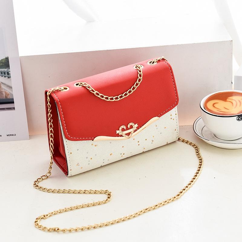 Sequined Messenger Shoulder Bag For Women Beige - Red With Pendant