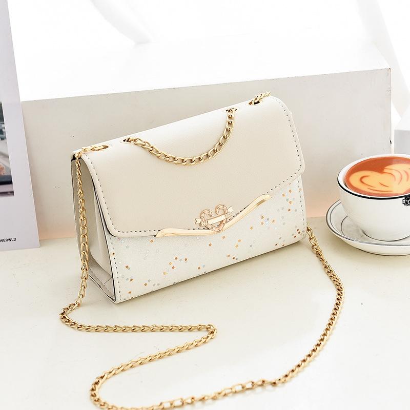 Sequined Messenger Shoulder Bag For Women Beige - Red With Pendant
