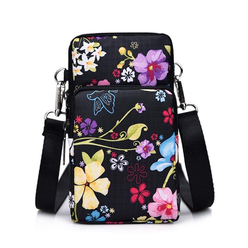 Animal Park Mini Crossbody Phone Wallet With Arm Band - Black Flower1