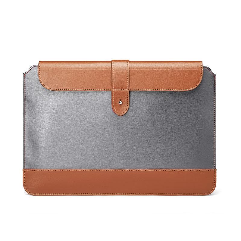 13-14 Inch Horizontal Microfiber Notebook Liner Bag In Gray & Brown
