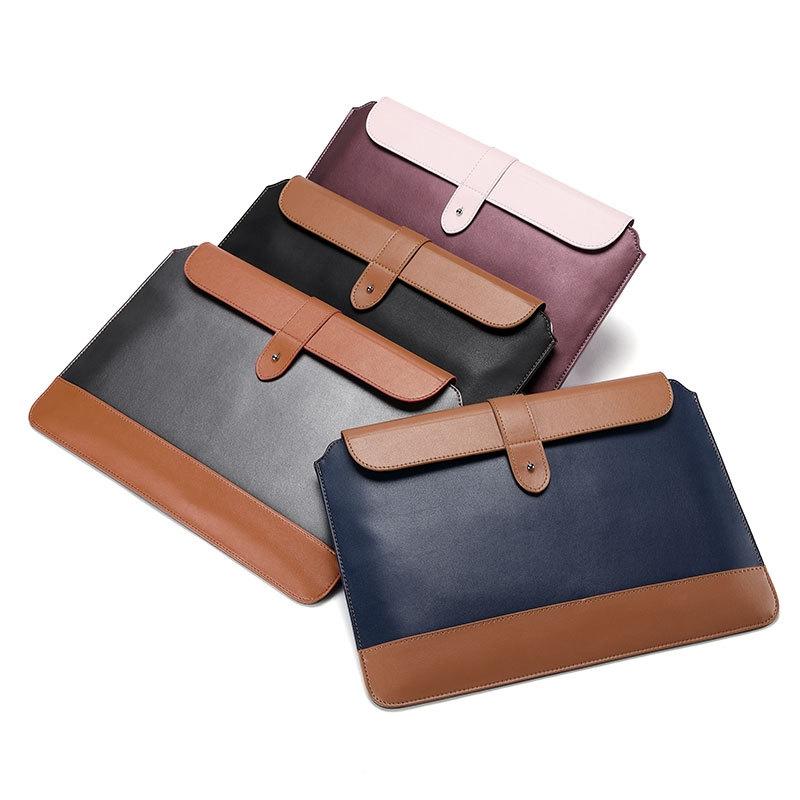 13-14 Inch Horizontal Microfiber Notebook Liner Bag In Gray & Brown