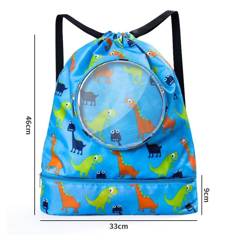 Blue Waterproof Drawstring Beach Bag L Size For Kids Wet & Dry Separation Shoulder Strap - Tibetan L