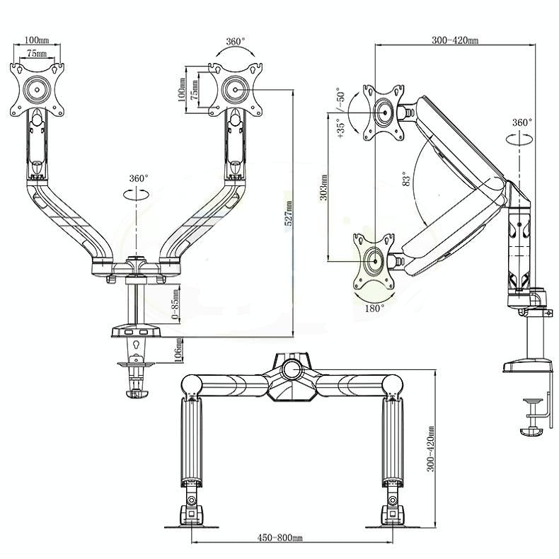 Double Screen Desktop Monitor Bracket - Air Pressure Lift
