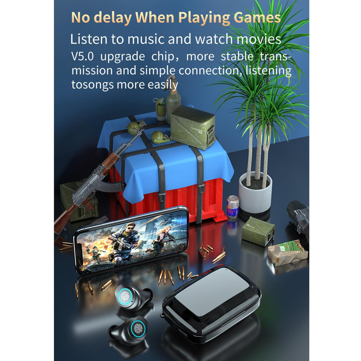 Waterproof Wireless Bluetooth Earphones with Touch Screen and Charging Box