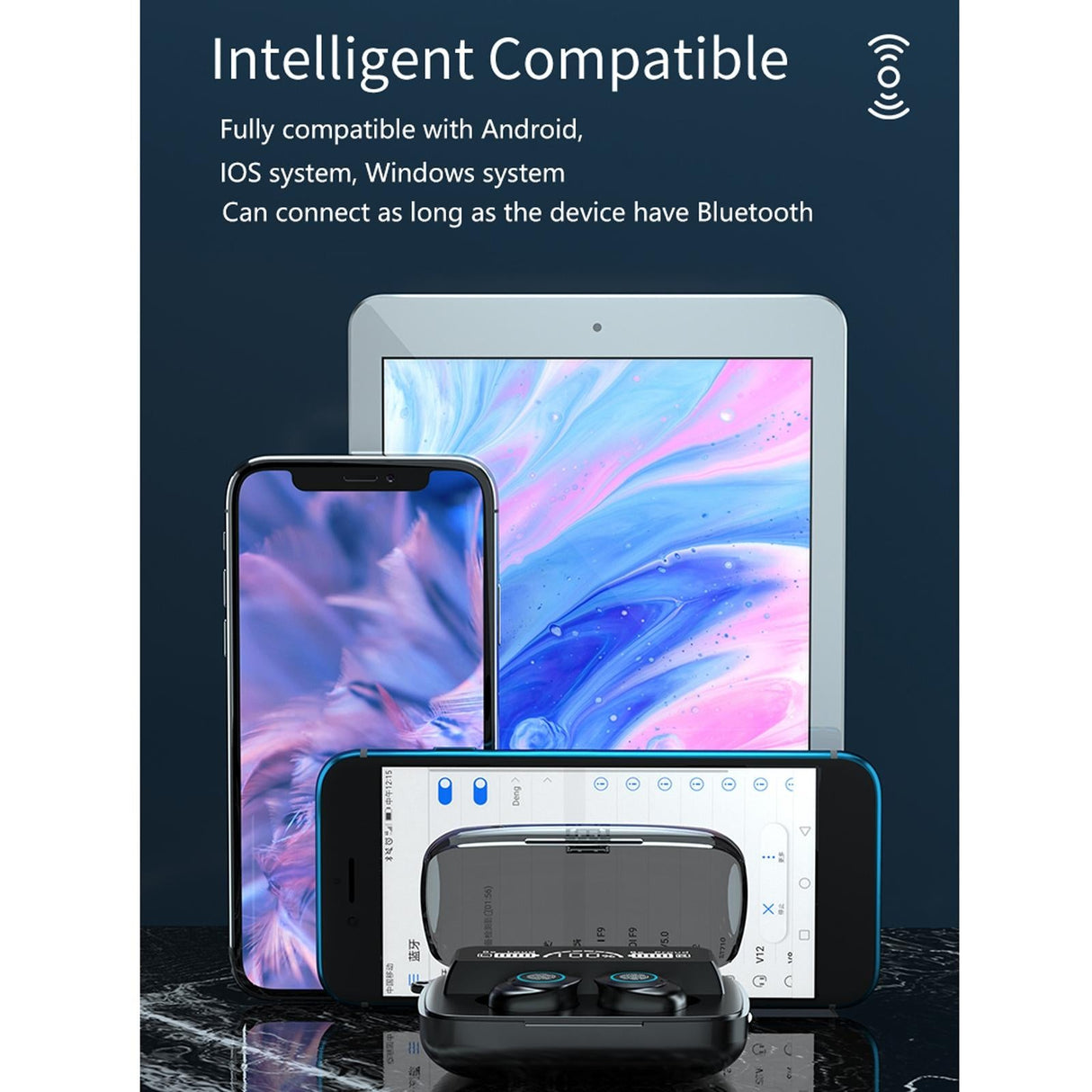 Waterproof Wireless Bluetooth Earphones with Touch Screen and Charging Box