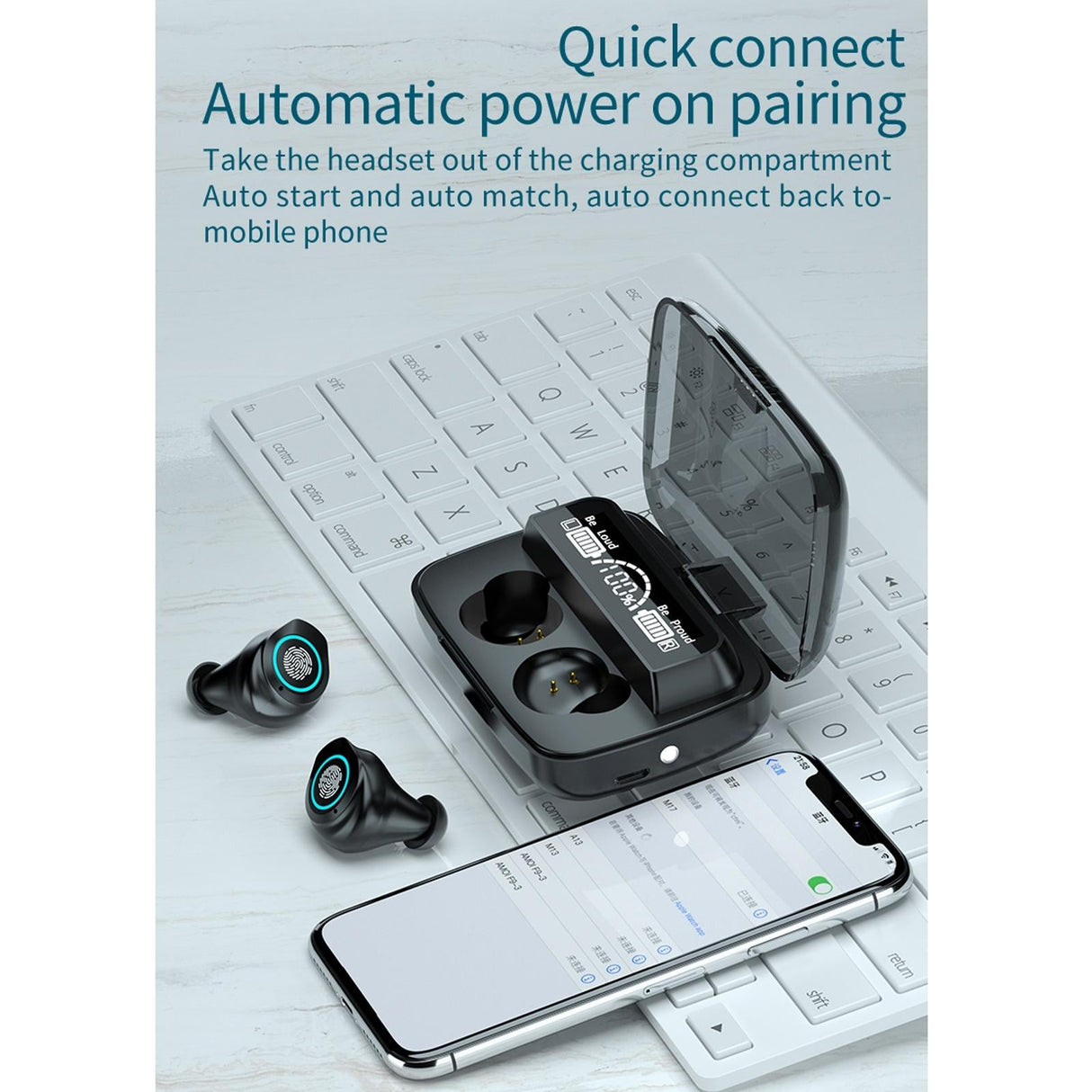 Waterproof Wireless Bluetooth Earphones with Touch Screen and Charging Box