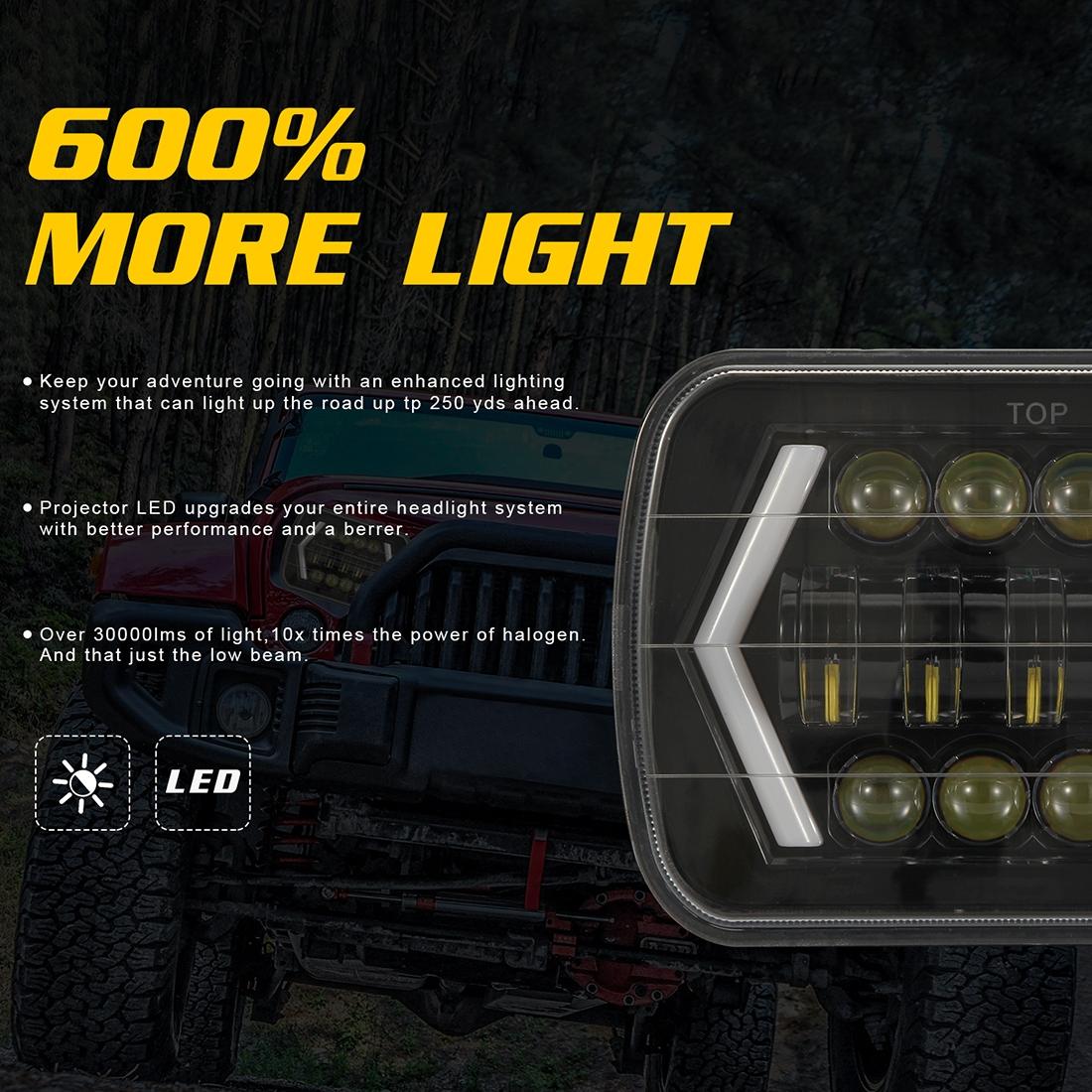 7 Inch H4 Dc 9V - 30V 3000Lm 6000K 30W Ip67 8Led Lamp Beads Car Square Shape Led Headlight Lamps For Jeep Wrangler