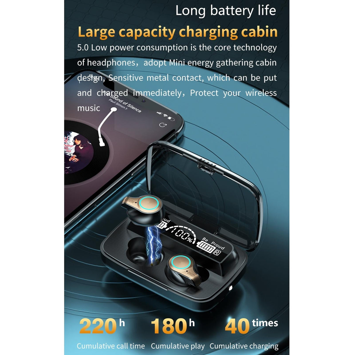 Waterproof Wireless Bluetooth 5.0 Earphones with Charging Box and Led Display