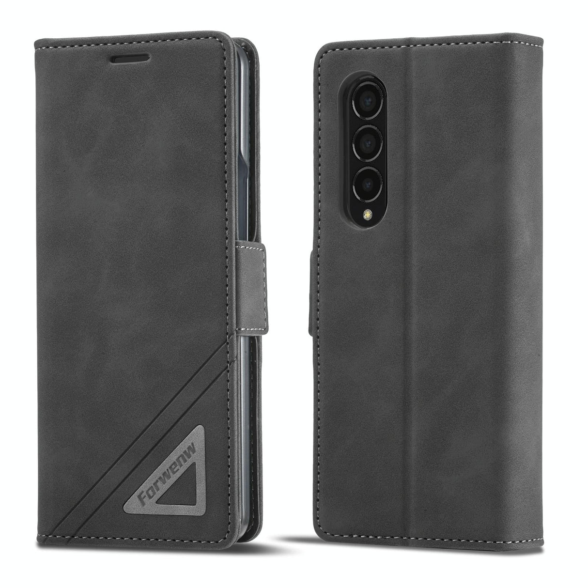 For Samsung Galaxy Z Fold4 5G Leather Dual Side Buckle Phone Cover - Black