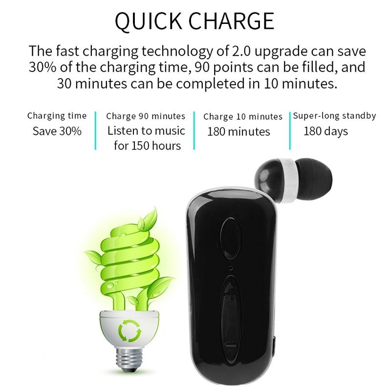 Wireless Bluetooth Earphone with Vibration Reminder and Clip - Black