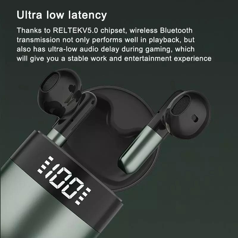 Wireless Bluetooth Earphones with Led Display and Hifi Sound for Sports - Black