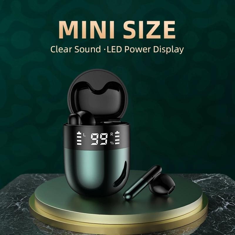 Wireless Bluetooth Earphones with Led Display and Hifi Sound for Sports - Black