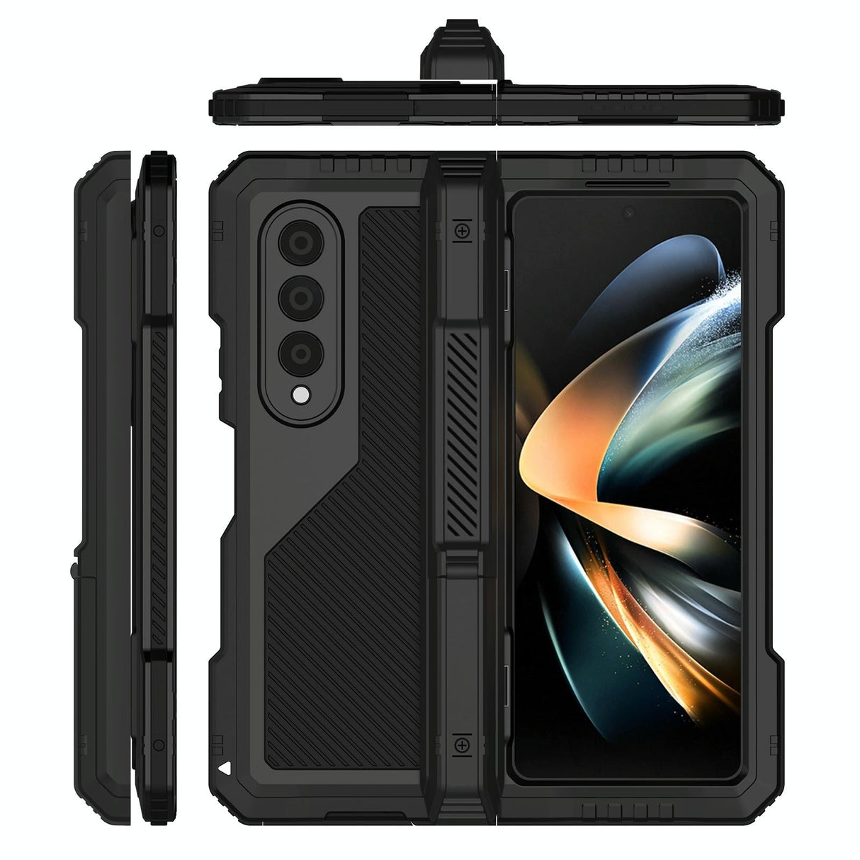 For Samsung Galaxy Z Fold4 5G Waterproof Metal Phone Case With Folding Holder - Black